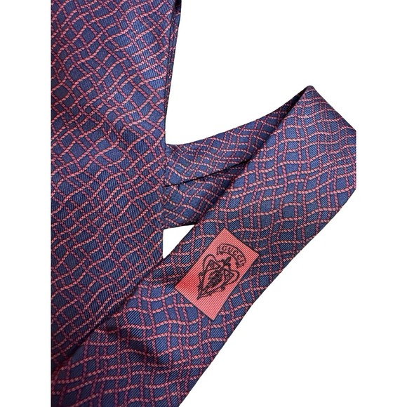 GUCCI Tie Silk Red Navy Blue background Made in Italy - Picture 2 of 7